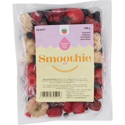 KasvisHovi Smoothiemix suomalaiset marjat & banaani 400g pakaste KasvisHovi Smoothiemix suomalaiset marjat & banaani 400g pakaste