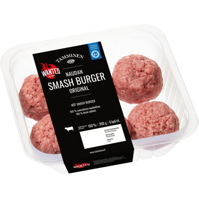 Tamminen naudan Smash burger 6kpl 360g Tamminen naudan Smash burger 6kpl 360g
