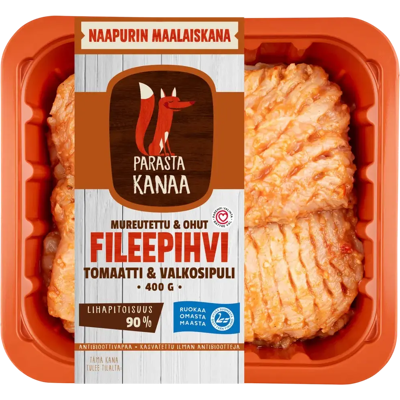 Naapurin Maalaiskanan - Mureutettu ohutfilee - Tomatti-valkosipuli - 400g - kanafiléet Naapurin Maalaiskanan - Mureutettu ohutfilee - Tomatti-valkosipuli - 400g - kanafiléet