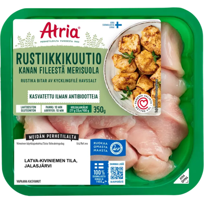Atria Rustiikkikuutio Kanafileestä Merisuola 350g Atria Rustiikkikuutio Kanafileestä Merisuola 350g