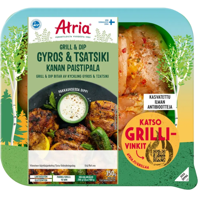 Atria grill & dip kanan paistipala gyros & tsatsiki 350g Atria grill & dip kanan paistipala gyros & tsatsiki 350g