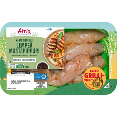 Atria Kanan Sisäfilee Lempeä Mustapippuri 600g Atria Kanan Sisäfilee Lempeä Mustapippuri 600g