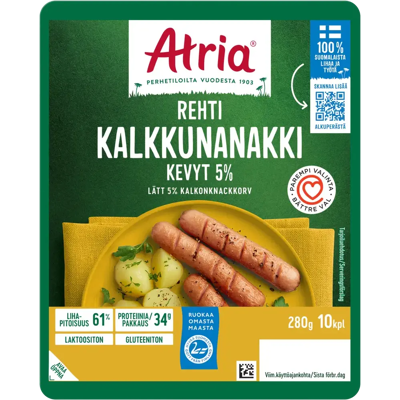 Atria Rehti Kevyt 5% Kalkkunanakki 280g Atria Rehti Kevyt 5% Kalkkunanakki 280g