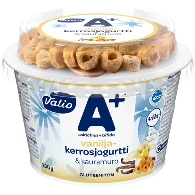 Valio A+™ vaniljakerrosjogurtti ja kauramuro gluteeniton laktoositon 200 g Valio A+™ vaniljakerrosjogurtti ja kauramuro gluteeniton laktoositon 200 g