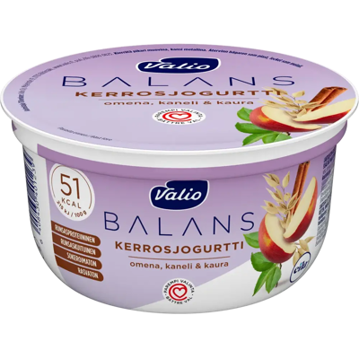 Valio Balans kerrosjogurtti omena-kaneli-kaura rasvaton laktoositon 150 g Valio Balans kerrosjogurtti omena-kaneli-kaura rasvaton laktoositon 150 g