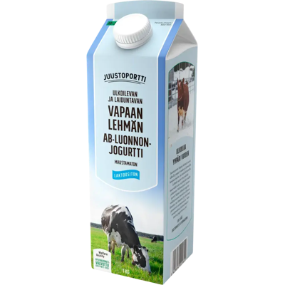 Juustoportti Vapaan lehmän AB-luonnonjogurtti 1 kg maustamaton laktoositon Juustoportti Vapaan lehmän AB-luonnonjogurtti 1 kg maustamaton laktoositon