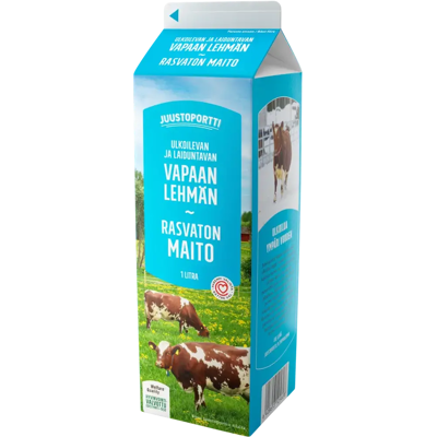Juustoportti Vapaan lehmän rasvaton maito 1 l Juustoportti Vapaan lehmän rasvaton maito 1 l