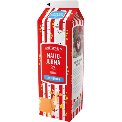 Juustoportti Maitojuoma 3 % 1 l laktoositon ESL Juustoportti Maitojuoma 3 % 1 l laktoositon ESL