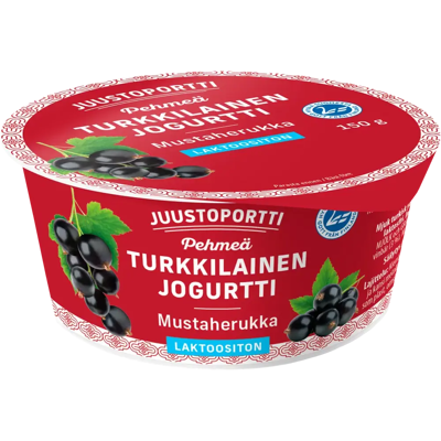 Juustoportti Pehmeä turkkilainen jogurtti 150 g mustaherukka laktoositon Juustoportti Pehmeä turkkilainen jogurtti 150 g mustaherukka laktoositon
