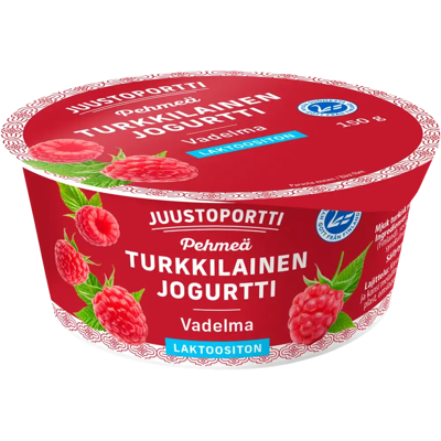Juustoportti Pehmeä turkkilainen jogurtti 150 g vadelma laktoositon Juustoportti Pehmeä turkkilainen jogurtti 150 g vadelma laktoositon