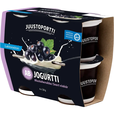 Juustoportti AB-jogurtti 4x120 g mustaherukka laktoositon Juustoportti AB-jogurtti 4x120 g mustaherukka laktoositon