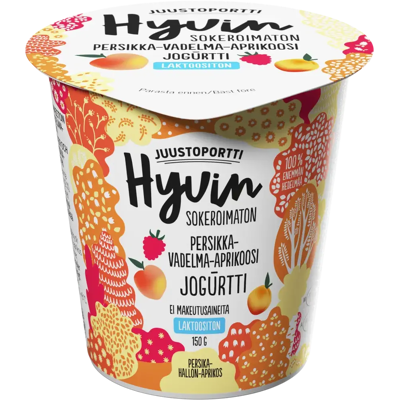 Juustoportti Hyvin jogurtti 150 g persikka-vadelma-aprikoosi laktoositon Juustoportti Hyvin jogurtti 150 g persikka-vadelma-aprikoosi laktoositon