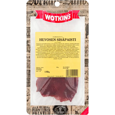 Chef Wotkins kylmäsavustettu hevosen sisäpaisti, siivutettu 100 g Chef Wotkins kylmäsavustettu hevosen sisäpaisti, siivutettu 100 g