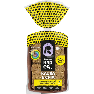 Leipomo Rosten Rosten Siemen Rapeat Kaura & Chia siemennäkkileipä 12kpl 250g Leipomo Rosten Rosten Siemen Rapeat Kaura & Chia siemennäkkileipä 12kpl 250g