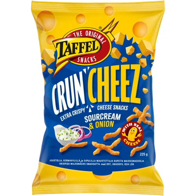 Taffel CrunCheez sourcream & onion maustettu juustosnacks 225g Taffel CrunCheez sourcream & onion maustettu juustosnacks 225g