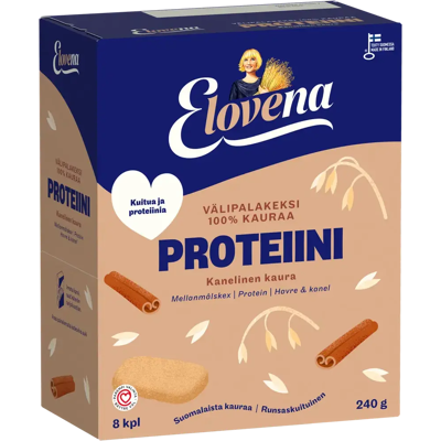 Elovena 8X30g proteiini täysjyvävälipalakeksi Elovena 8X30g proteiini täysjyvävälipalakeksi