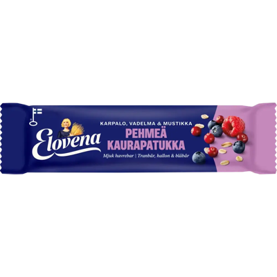 Elovena 30g karpalo, vadelma & mustikka pehmeä kaurapatukka Elovena 30g karpalo, vadelma & mustikka pehmeä kaurapatukka