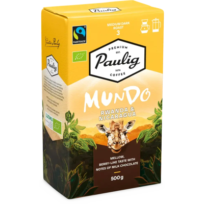 Paulig Mundo Rwanda&Nicaragua Luomu kahvi suodatinjauhatus 500g Paulig Mundo Rwanda&Nicaragua Luomu kahvi suodatinjauhatus 500g