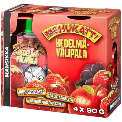 Mehukatti Hedelmävälipala Mehukatti mansikka hedelmävälipala 4x90g Mehukatti Hedelmävälipala Mehukatti mansikka hedelmävälipala 4x90g