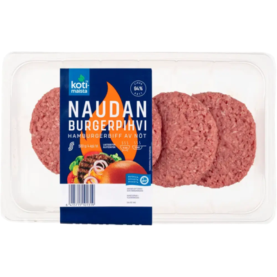 Kotimaista naudan burgerpihvi 4 kpl 500 g Kotimaista naudan burgerpihvi 4 kpl 500 g