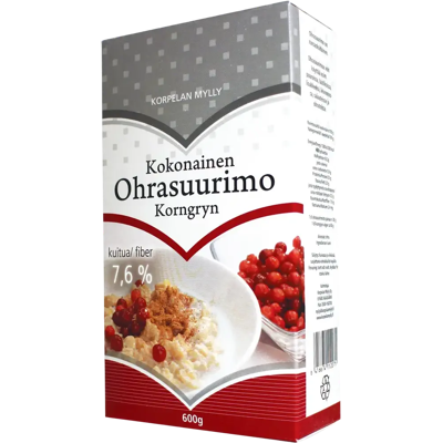 Korpelan Mylly Kokonainen ohrasuurimo 600 g, Korpelan Mylly Kokonainen ohrasuurimo 600 g,