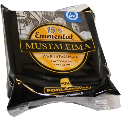 Porlammin Osuusmeijeri 280g 15% Mustaleima Emmental juusto Porlammin Osuusmeijeri 280g 15% Mustaleima Emmental juusto