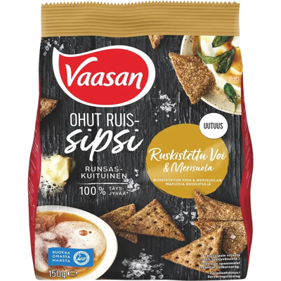Vaasan Ruissipsi Ruskistettu Voi & Merisuola 150 g Vaasan Ruissipsi Ruskistettu Voi & Merisuola 150 g