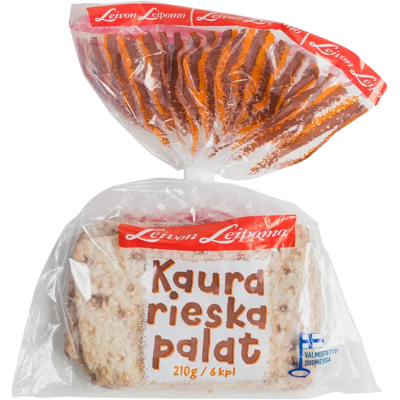 Leivon Leipomo Kaurarieskapalat 6 kpl 210g 100% täysjyväkauraleipä Leivon Leipomo Kaurarieskapalat 6 kpl 210g 100% täysjyväkauraleipä