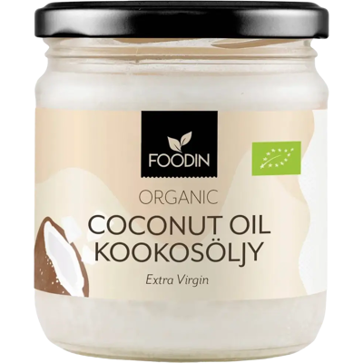 Foodin Neitsytkookosöljy, kylmäpuristettu, Luomu, 400ml Foodin Neitsytkookosöljy, kylmäpuristettu, Luomu, 400ml