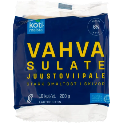 Kotimaista sulatejuustoviipale 6 % vahva 200 g Kotimaista sulatejuustoviipale 6 % vahva 200 g