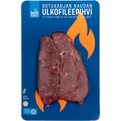 Kotimaista rotukarjan naudan ulkofileepihvi 2kpl 300g Kotimaista rotukarjan naudan ulkofileepihvi 2kpl 300g