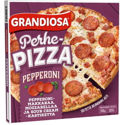 Grandiosa pepperoni perhepizza, pepperonimakkaraa ja juustoa 510g Grandiosa pepperoni perhepizza, pepperonimakkaraa ja juustoa 510g