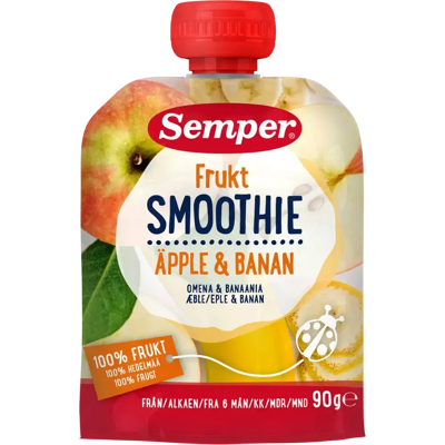 Semper Smoothie Frukt omena banaani 6kk hedelmäsose 90g Semper Smoothie Frukt omena banaani 6kk hedelmäsose 90g