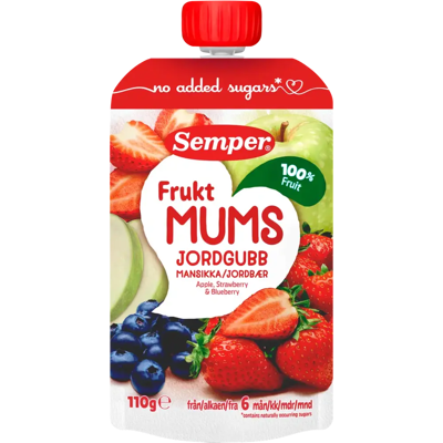 Semper Fruktmums Mansikka 6kk hedelmäsose 110g Semper Fruktmums Mansikka 6kk hedelmäsose 110g