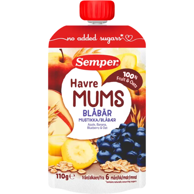 Semper - Mustikka ja kaura - Mustikka - Fruit puree Semper - Mustikka ja kaura - Mustikka - Fruit puree