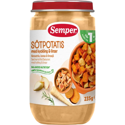 Semper Bataattia, kanaa & linssejä 1 v lastenateria 235g Semper Bataattia, kanaa & linssejä 1 v lastenateria 235g
