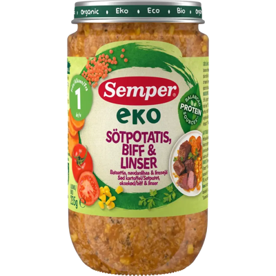 Semper EKO Bataattia naudanlihaa & linssejä 1v luomu lastenateria 235g Semper EKO Bataattia naudanlihaa & linssejä 1v luomu lastenateria 235g