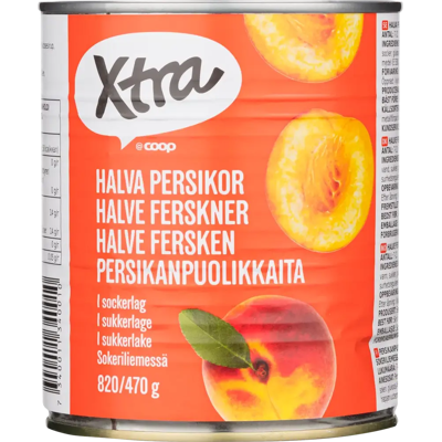 Xtra persikanpuolikkaita sokeriliemessä 820/470g Xtra persikanpuolikkaita sokeriliemessä 820/470g