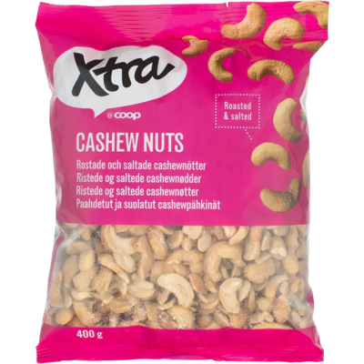Xtra paahdetut ja suolatut cashewpähkinät 400 g Xtra paahdetut ja suolatut cashewpähkinät 400 g
