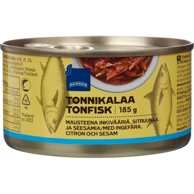 Rainbow 185/80g tonnikalaa inkiväärillä, sitruunalla ja seesamilla Rainbow 185/80g tonnikalaa inkiväärillä, sitruunalla ja seesamilla