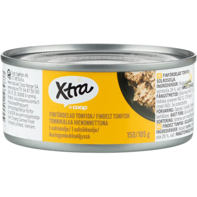 Xtra 150/105g tonnikalaa hienonnettuna auringonkukkaöljyssä Xtra 150/105g tonnikalaa hienonnettuna auringonkukkaöljyssä