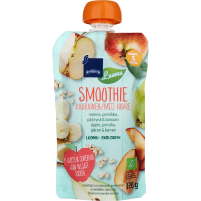 Rainbow smoothie kaura, omena, persikka & päärynä luomu 120 g 6 kk Rainbow smoothie kaura, omena, persikka & päärynä luomu 120 g 6 kk