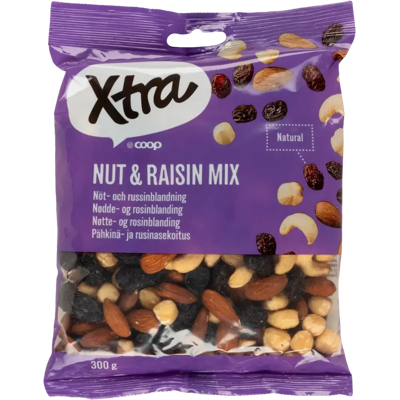 Xtra pähkinä- ja rusinasekoitus 300 g Xtra pähkinä- ja rusinasekoitus 300 g