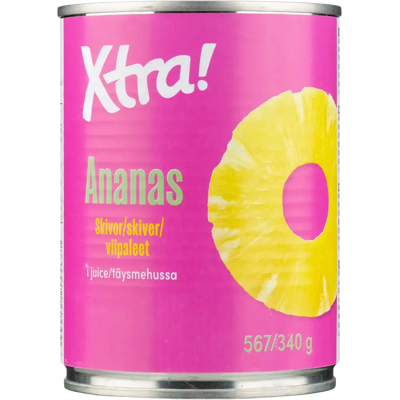 Xtra ananasviipaleet mehussa 567/340g Xtra ananasviipaleet mehussa 567/340g
