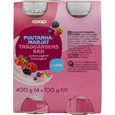 Coop juotava jogurtti puutarhamarjat 4x100g Coop juotava jogurtti puutarhamarjat 4x100g