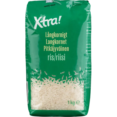 Xtra pitkäjyväinen riisi 1 kg Xtra pitkäjyväinen riisi 1 kg