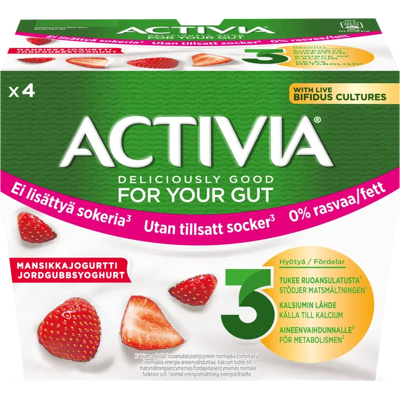Activia Danone Jogurtti Mansikka Ei lisättyä sokeria 0% rasvaa 4 x 125 g Activia Danone Jogurtti Mansikka Ei lisättyä sokeria 0% rasvaa 4 x 125 g