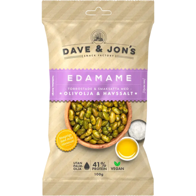 Dave&Jon - Edamame - Oliiviöljy - merisuola - Snack Dave&Jon - Edamame - Oliiviöljy - merisuola - Snack