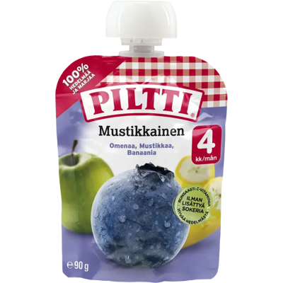 Piltti 90g Mustikkainen hedelmäsose 4kk annospussi Piltti 90g Mustikkainen hedelmäsose 4kk annospussi