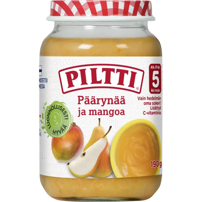 Piltti 190g Päärynää ja mangoa hedelmäsose 5kk Piltti 190g Päärynää ja mangoa hedelmäsose 5kk